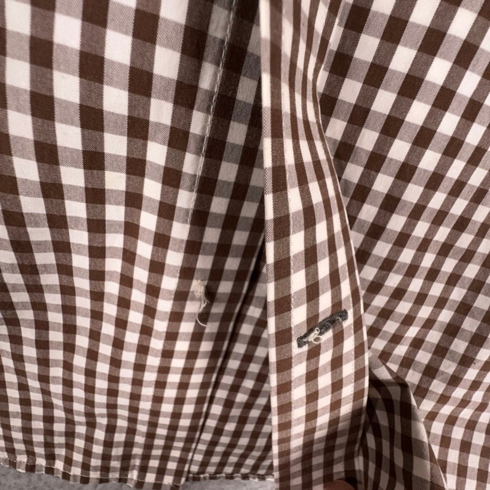 Abercrombie & Fitch Muscle Fit Shirt Mens Medium Brown White Gingham Button Up - Picture 7 of 7